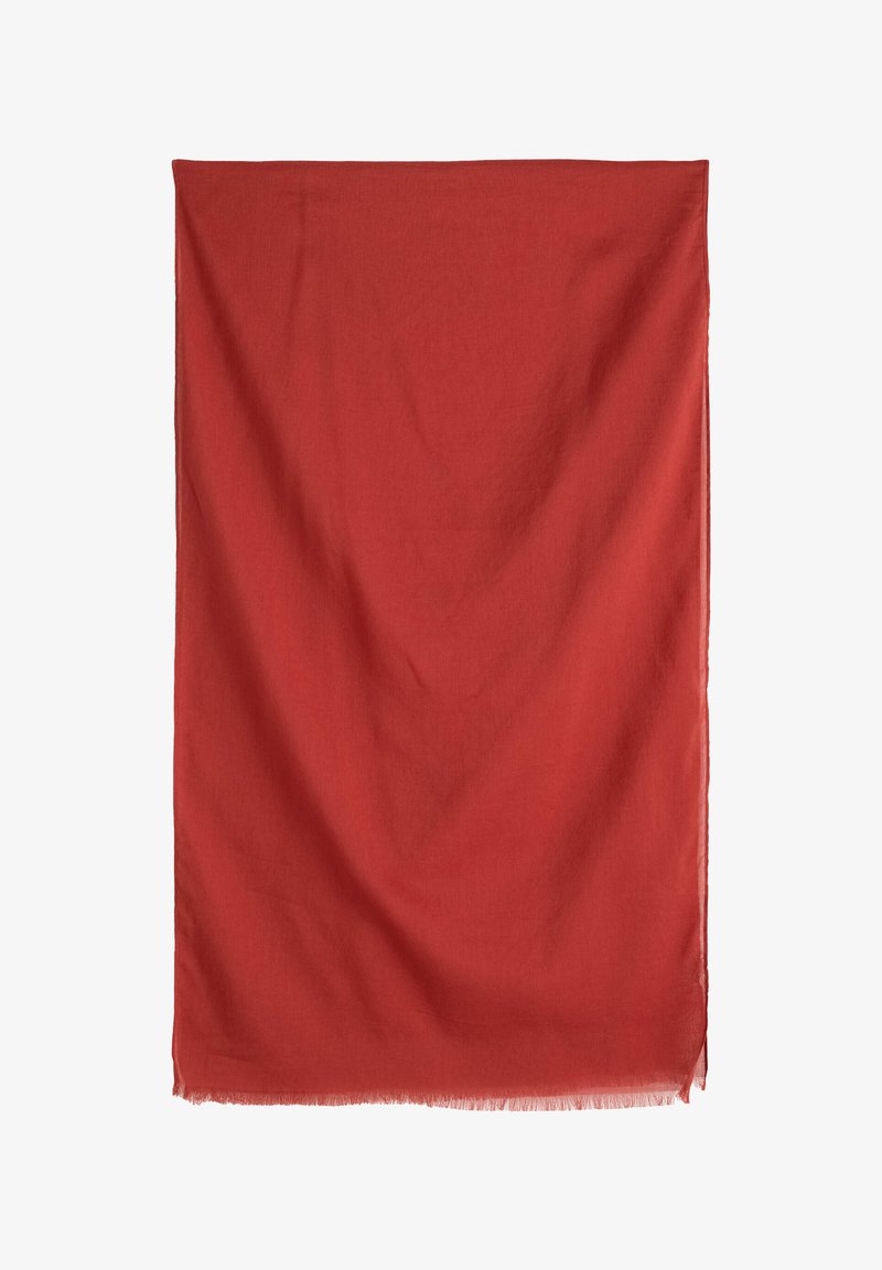 Blanding i dyb rød med en blød tekstur og frynser, vist fladt.