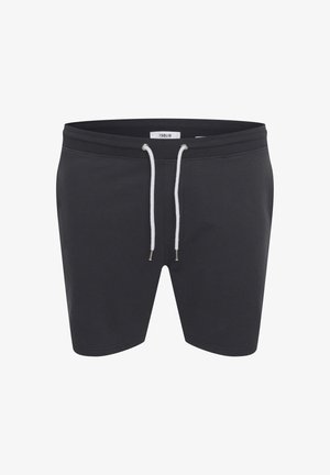 Sorte shorts lavet af bomuldsblanding, med en elastisk talje og hvid snor, metaløjer og et afslappet fit design.