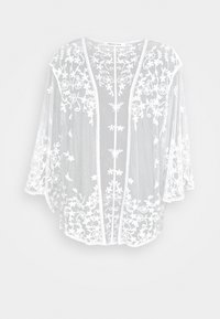 Hvid, gennemsigtig blonde kimono med blomsterbroderi, brede ærmer og åben front fra Forever New.