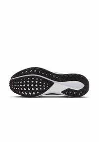 Suola di scarpa da corsa in bianco e nero con un motivo di grip testurizzato, mostrata dal basso su uno sfondo bianco.