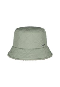 Quilted Bucket Hat in Hellgrün mit einem weichen, strukturierten Innenfutter. Verfügt über einen breiten Rand und ein Seitenschild mit dem Aufdruck "BARTS" in Dunkelblau.
