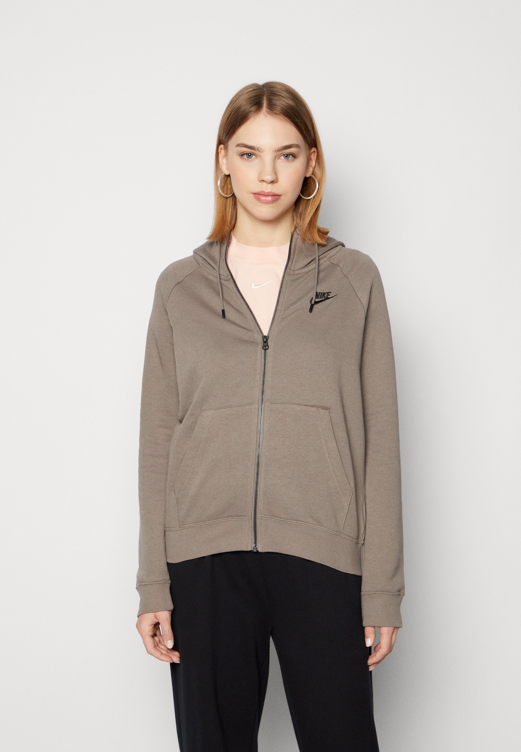 Nike Sportswear W ESSNTL FLC FZ HOODIE - Zip-up sweatshirt - olive grey /black/olive - Zalando.co.uk
