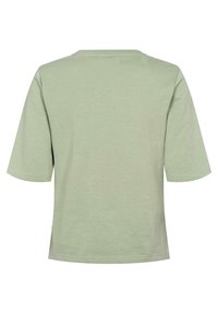 Světle zelená krátká košile s kulatým výstřihem, zobrazená zezadu, jednobarevná látka a normální střih.