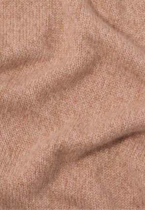 Tecido de malha em rosa suave com uma textura fina canelada, apresentando variações sutis de cor e uma aparência delicada e quente.