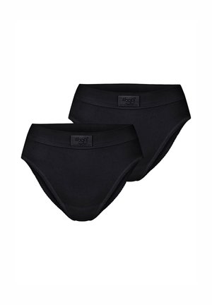 To par sorte dameunderbukser i brief-stil med en elastikbånd med mærke, vist mod en hvid baggrund.