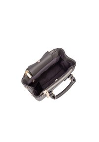 Grijze leren handtas met een ritssluiting, een binnenvak en hardware in goudtint. De binnenkant is voorzien van een soepele stofvoering.