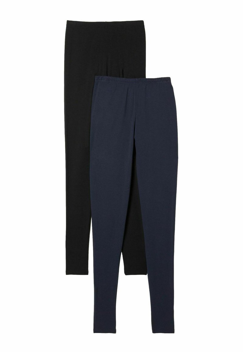 Divas pieguļošas legingi: vienas melnas un vienas tumši zils. Izgatavotas no gludas, elastīgas auduma ar elastīgu jostu viduklī, paredzētas komfortam.