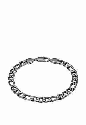 Bracelet en acier inoxydable argenté avec des maillons entrelacés, une finition polie et un fermoir en fer à cheval sécurisé.