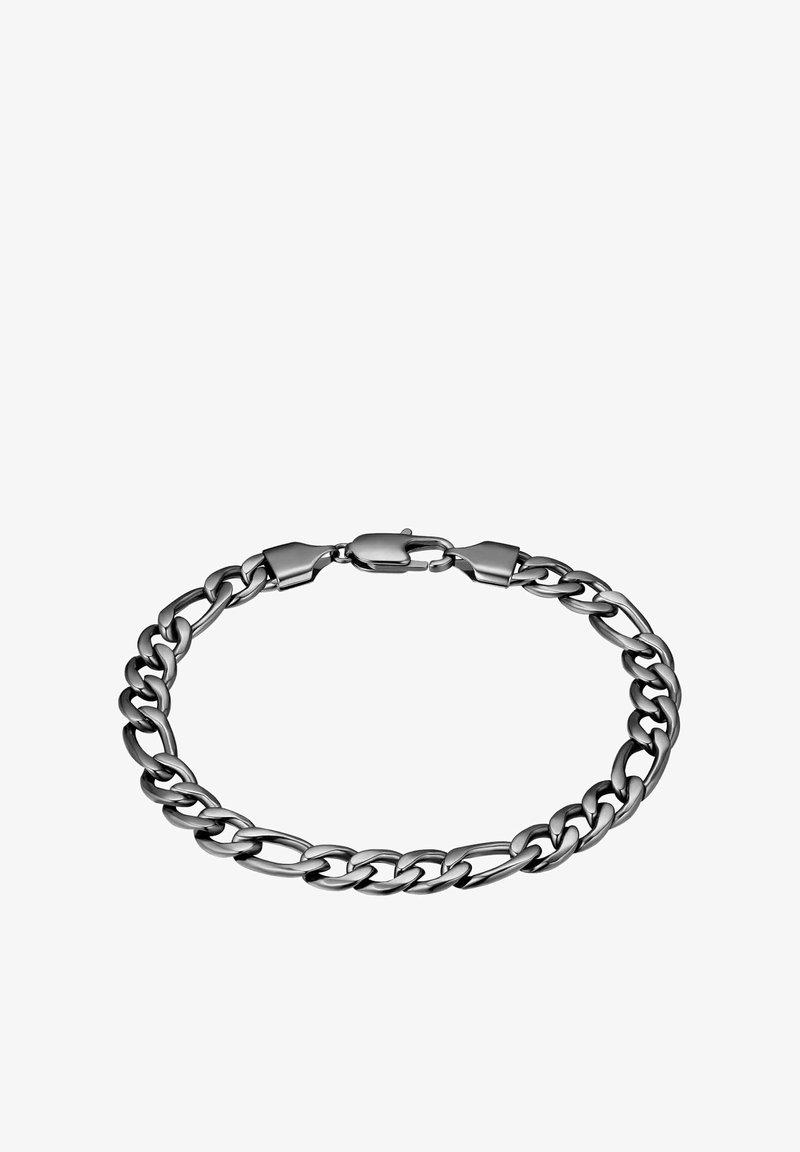 Hõbedane roostevabast terasest ahelrinnak, millel on omavahel seotud lingid, poleeritud viimistlus ja turvaline konkskinnitus.