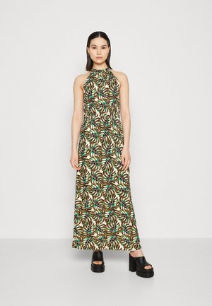 VILA VIMAYA HALTER NECK ANKLE DRESS - Maksikleit - cloud dancer/black/green