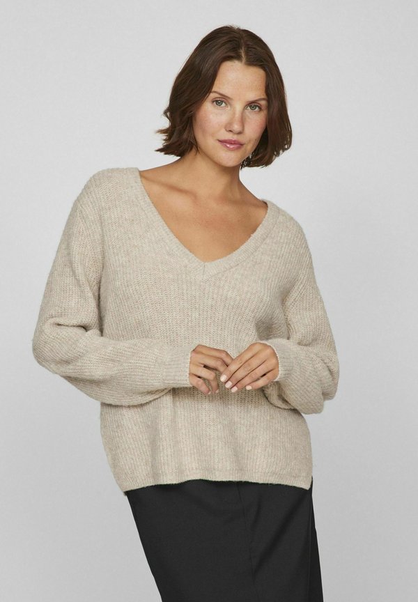 V-AUSSCHNITT - Strickpullover - natural melange