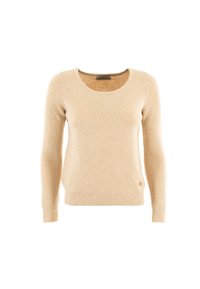 Maglione beige a maniche lunghe con scollatura rotonda, texture morbida e polsini a coste. Presenta una piccola accentuazione del logo all'orlo.