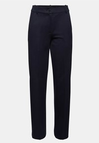 Pantalon noir sur mesure à jambes droites avec passants de ceinture, fermeture par boutons et poches avant, présenté sur un fond uni.