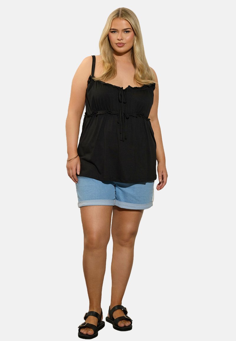 Yours Clothing FRILLED TIE FRONT - Linne - black