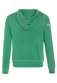 Grøn bomulds hætte sweatshirt med cropped design, ribbede manchetter og kant, featuring et lille logo detaljer på venstre skulder.