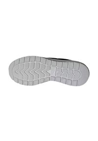 Suola nera di sneaker con una suola esterna in gomma bianca testurizzata, caratterizzata da un motivo a zigzag e scanalature flessibili pronunciate per una maggiore trazione.