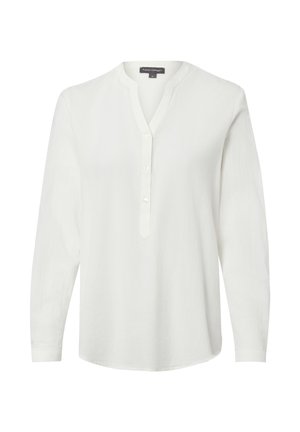 Biała bluzka z długim rękawem, ze stójką, trzema guzikami z przodu i luźnym krojem od Franco Callegari.