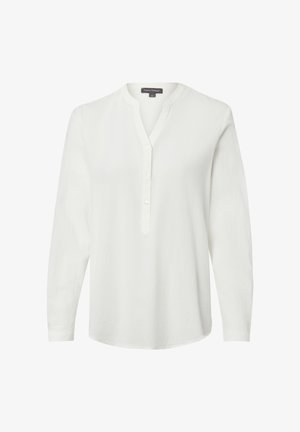 Long-sleeve white blouse with a stand collar, three front buttons, and a relaxed fit by Franco Callegari.