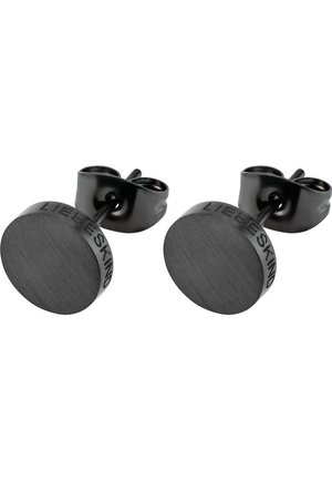 Boutons de manchette en métal noir avec une forme lisse et arrondie et une texture brossée. Gravé "LIEBESKIND" sur le bord. Fermeture à tige sécurisée.