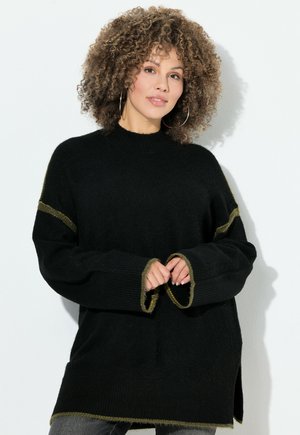 ZIERNÄHTE STEHKRAGEN LANGARM - Strickpullover - black