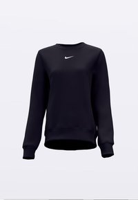 Zwarte sweatshirts van gladde stof; ronde halslijn, lange mouwen, licht cropped zoom, met een wit Nike-logo op de borst.