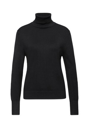 Sort turtleneck sweater lavet af blødt strikket stof, med lange ærmer, ribbede manchetter og en tætsiddende silhuet. Glat tekstur.