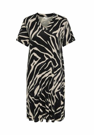 ONLY Carmakoma, CARFYRLA LIFE S/S V-NCK BLK AOP DRE NOOS - T-shirt-kjole - humus