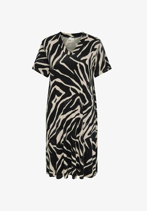 ONLY Carmakoma, CARFYRLA LIFE S/S V-NCK BLK AOP DRE NOOS - Robe t-shirt - humus