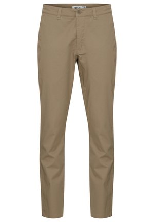 Beige Chinos aus Baumwolle mit glatter Textur, ausgestattet mit Reißverschluss, Gürtelschlaufen und zwei frontalen Taschen im klassischen gerade geschnittenen Design.
