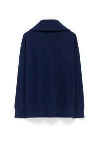 Maglione blu navy con ampio colletto, maniche lunghe e taglio dritto. Realizzato in tessuto morbido e texturizzato; design semplice e minimale.