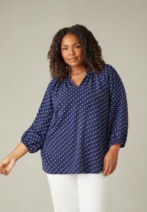 DOBBY RUFFLE NECK BLOUSE - Bluse - blue