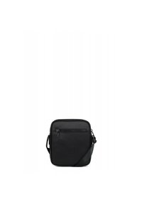 Borsa a tracolla nera realizzata in materiale sintetico texturizzato. Presenta una tasca frontale con zip e una tracolla regolabile.