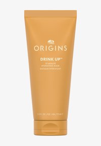 Origins Drink Up™ 10 Minute Hydrating Mask in een matte oranje tube met een flip-top dop, met witte tekst en productdetails.