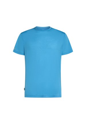 Kortärmad t-shirt med rund hals i klarblått, tillverkad av ett mjukt tyg. Har en subtil geometrisk design i en något mörkare blå nyans.