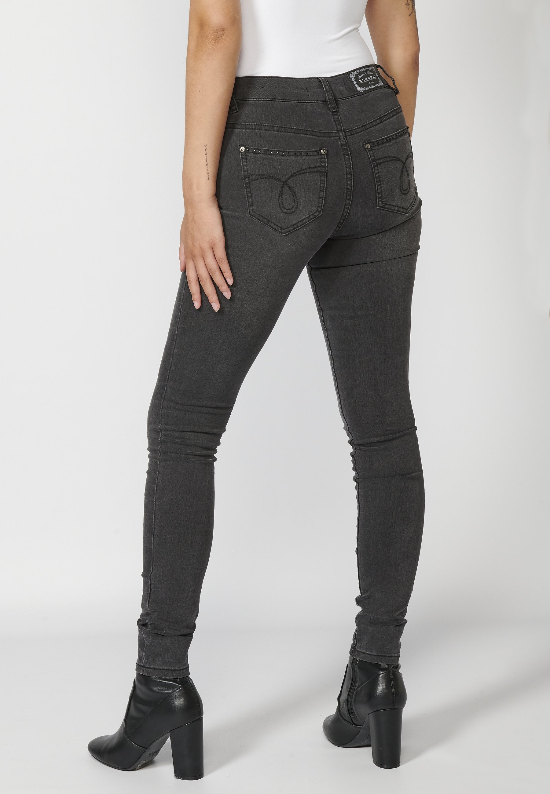 Koroshi Pantalone Donna Slim Fit Con Stampa Texture - Nero - Cinque Tasche