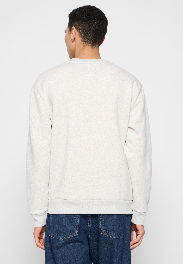 Hellgrauer Sweatshirt mit runder Ausschnitt und gerippten Bündchen. Aus einem strukturierten Stoff gefertigt, mit lockerer Passform und ohne sichtbare Grafiken.