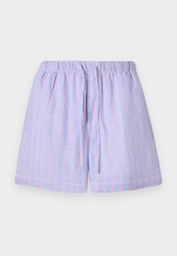 Lyse lilla shorts med pink lodrette striber, som har en elastisk talje og snoretræk. Fremstillet i blødt stof med en afslappet pasform.