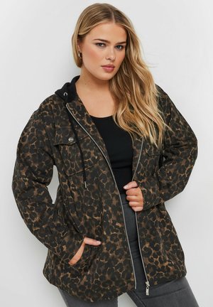Yours Clothing LEOPARD HOODED SHACKET - Leichte Jacke - brown