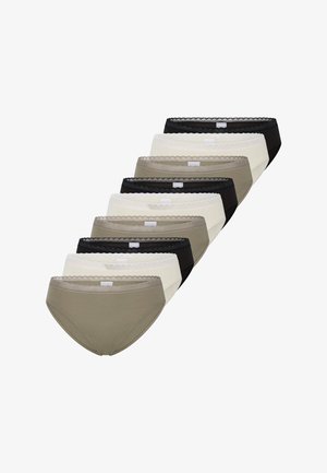 Set di biancheria intima in cotone disponibile in cinque colori: nero, kaki, panna e beige. Ogni pezzo presenta un bordo in pizzo sulla vita.