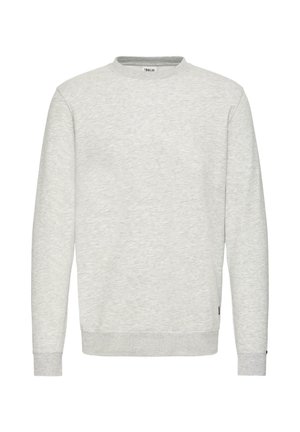 Lichtgrijze crewneck sweatshirt met lange mouwen, ribgebreide manchetten en zoom, gemaakt van zachte katoenstof. Geen zichtbare patronen of graphics.