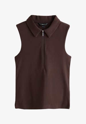 Next, REGULAR FIT - QUARTER ZIP RIBBED RACER VEST . - Poloshirts - chocolate brown