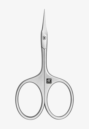 Petites ciseaux en acier inoxydable avec lames courtes et pointues et trous ronds pour les doigts, conçus pour une coupe de précision.
