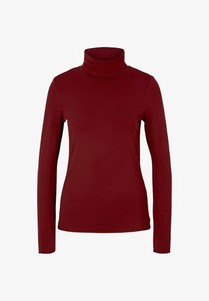 Rode coltrui met lange mouwen, aansluitend model en gladde textuur, weergegeven op een witte achtergrond.