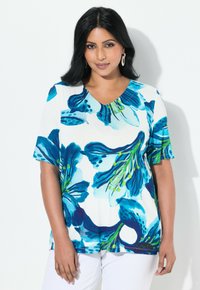 Ulla Popken IRIS V-NECK TEE - Triko s potiskem - dark marine