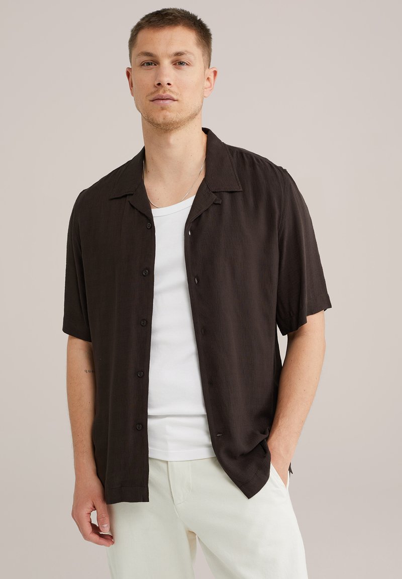 WE Fashion - THE TEXTURED - Marškiniai - dark brown, Padidinti