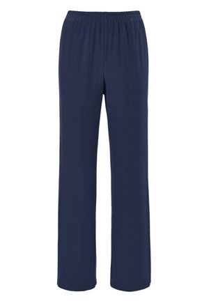 Marineblauwe, lichte broek met elastische tailleband, met een losse pasvorm en rechte pijpen, gemaakt van zachte stof, ideaal voor comfort en bewegingsvrijheid.