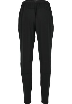 Sorte tætsiddende bukser med elastisk waistband, glat tekstur og syningsdetaljer. Letvægtsstof. Ingen synlige lommer eller udsmykninger.