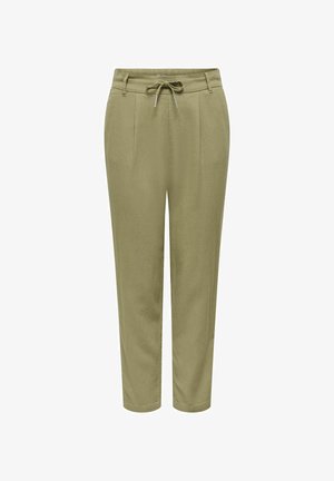 Light olive green pants with a drawstring waist and two front pockets, designed for comfort and casual wear.