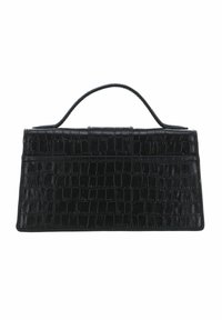 Borsa a mano rettangolare nera con una stampa testurizzata in coccodrillo, dotata di un design strutturato e di un manico superiore singolo. Finitura in pelle liscia.