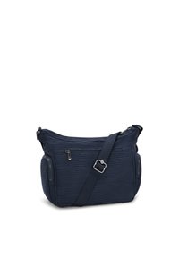 Borsa a tracolla blu navy realizzata in tessuto testurizzato, con chiusura a zip, tracolla regolabile e tasche laterali con zip.